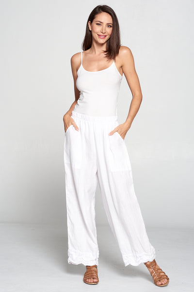 La Fixsun Linen Ruched Hem Pants FBP22 in white and silver (light gray) - Lori's Lovelies