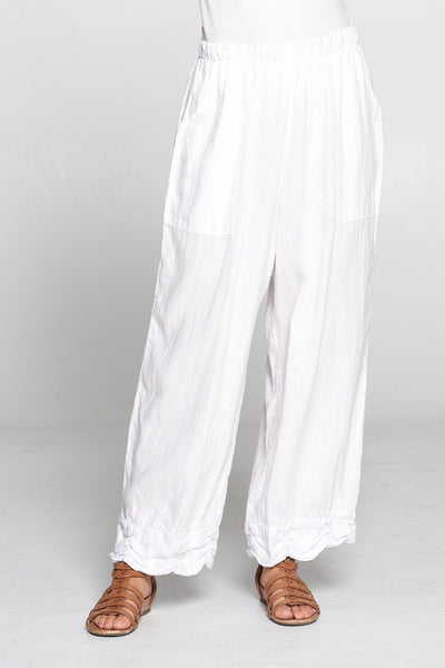 La Fixsun Linen Ruched Hem Pants FBP22 in white and silver (light gray) - Lori's Lovelies