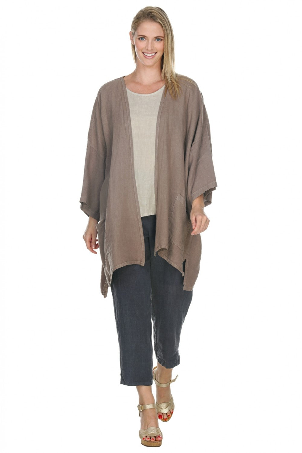 La Fixsun Linen Kimono Jacket - midnight chocolate and black