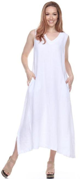 La Fixsun Linen V-neck Sleeveless A-Line Dress  FBD121 - Lori's Lovelies