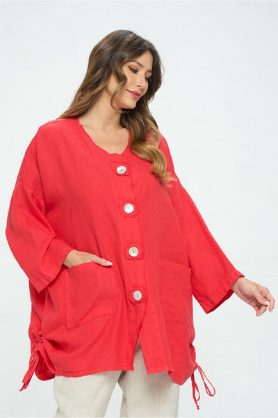La Fixsun Oversized Linen Jacket Tunic with Large Buttons and Side Pulls  FBT145 - Lori's Lovelies