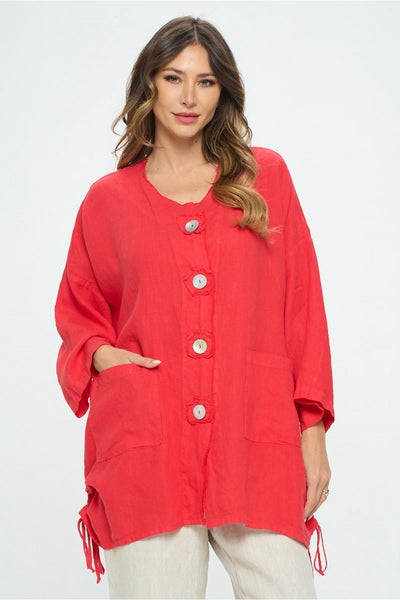 La Fixsun Oversized Linen Jacket Tunic with Large Buttons and Side Pulls  FBT145 - Lori's Lovelies