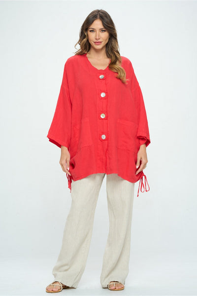 La Fixsun Oversized Linen Jacket Tunic with Large Buttons and Side Pulls  FBT145 - Lori's Lovelies
