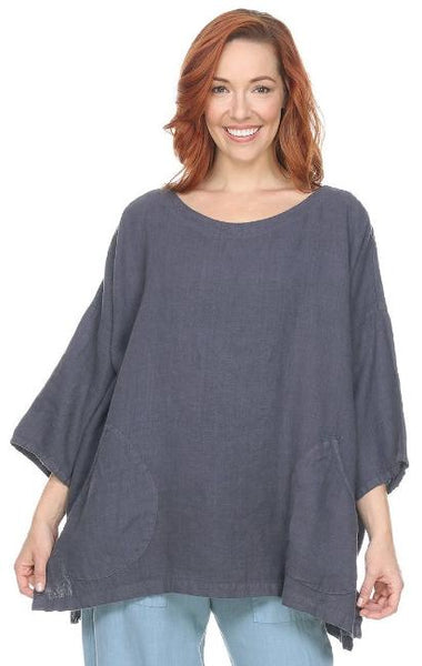 La Fixsun Medium Weight Linen Oversized Dropped Shoulder Moon Pocket Top FBT854 - Lori's Lovelies