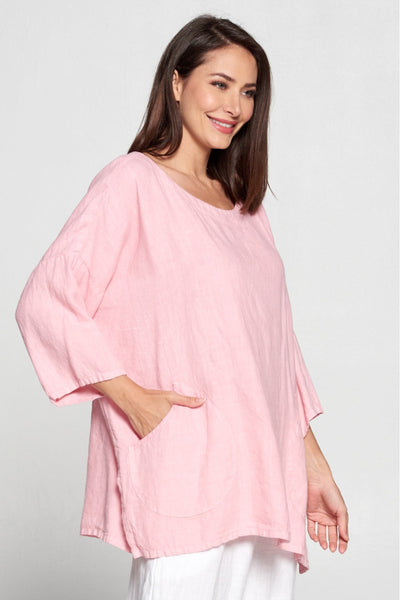 La Fixsun Medium Weight Linen Oversized Dropped Shoulder Moon Pocket Top FBT854 - Lori's Lovelies