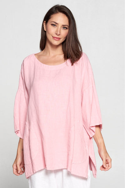 La Fixsun Medium Weight Linen Oversized Dropped Shoulder Moon Pocket Top FBT854 - Lori's Lovelies