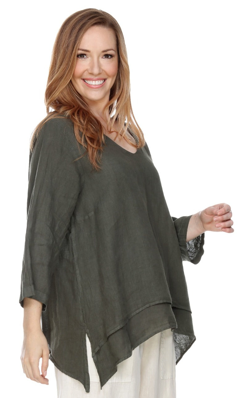 La Fixsun Linen V Neck Double Layer Top S M L XL- FBT95 - Various