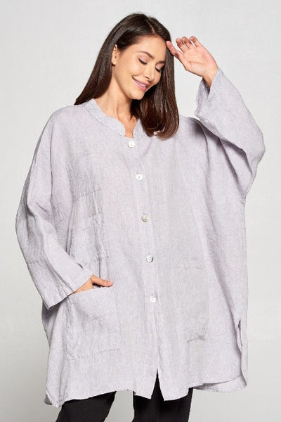 La Fixsun Yarn Dye One Size Pocket Tunic Jacket - Silver/Wh, Blk/Wh, Blue/Blue, Brn/Cream FYT135 - Lori's Lovelies