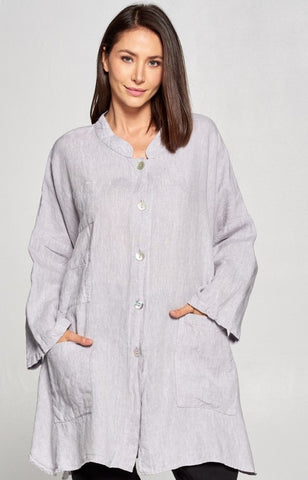 La Fixsun Yarn Dye One Size Pocket Tunic Jacket - Silver/Wh, Blk/Wh, Blue/Blue, Brn/Cream FYT135 - Lori's Lovelies