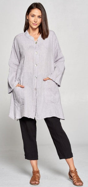 La Fixsun Yarn Dye One Size Pocket Tunic Jacket - Silver/Wh, Blk/Wh, Blue/Blue, Brn/Cream FYT135 - Lori's Lovelies