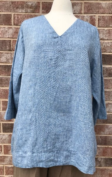Match Point Yarn Dyed Linen V-Neck A-Line Longer Top  YDT1161 - Lori's Lovelies