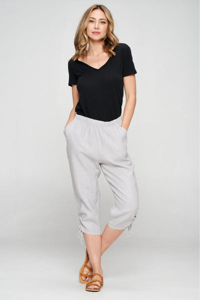 Match Point Linen Capri Pants with Drawstrings Silver LP153 - Lori's Lovelies