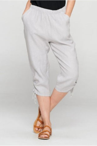 Match Point Linen Capri Pants with Drawstrings Silver LP153 - Lori's Lovelies