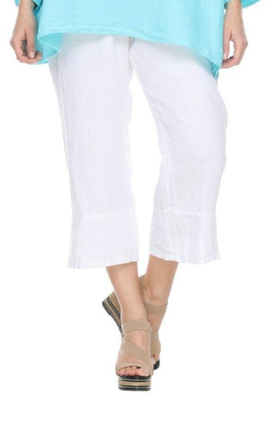 Match Point Linen Capri Pants with Side Slits LP40 in White Charcoal Midnight - Lori's Lovelies