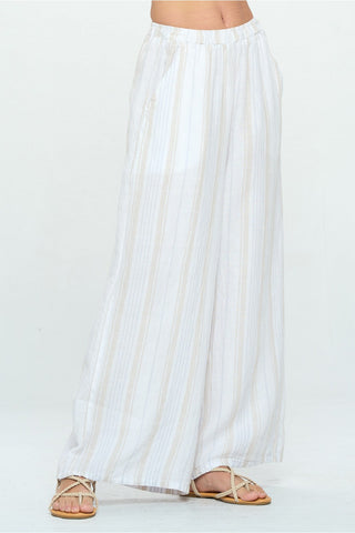 Match Point Linen Woven Stripe Wide Leg Palazzo Pant - Lori's Lovelies