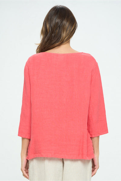 Match Point Medium Weight 3/4 Sleeve Round Neck Top LT10R - grapefruit, denim, charcoal, black, white, pink, Kentucky blue, silver - Lori's Lovelies