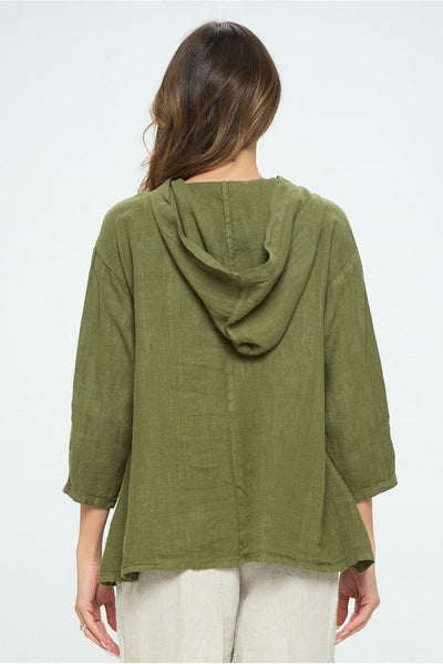 Match Point USA Linen Hoodie with Kangaroo Pocket - pink aqua olive denim - Lori's Lovelies
