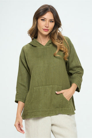 Match Point USA Linen Hoodie with Kangaroo Pocket - pink aqua olive denim - Lori's Lovelies