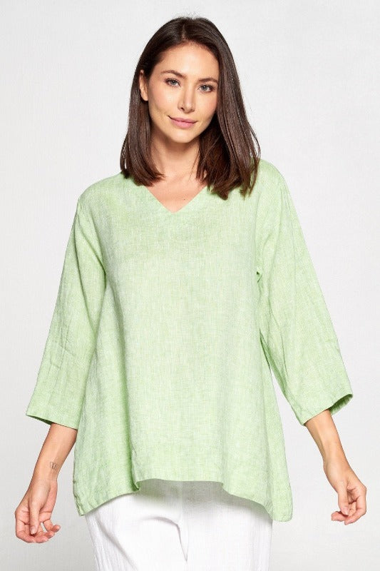 Match Point Yarn Dyed Linen V-Neck A-Line Longer Top  YDT1161 - Lori's Lovelies