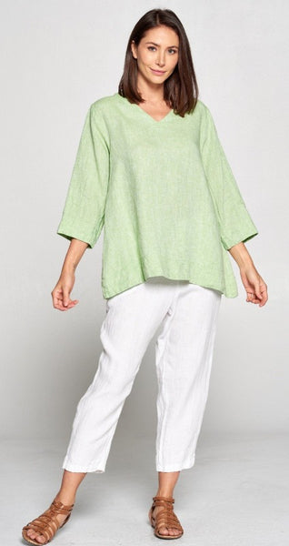 Match Point Yarn Dyed Linen V-Neck A-Line Longer Top  YDT1161 - Lori's Lovelies