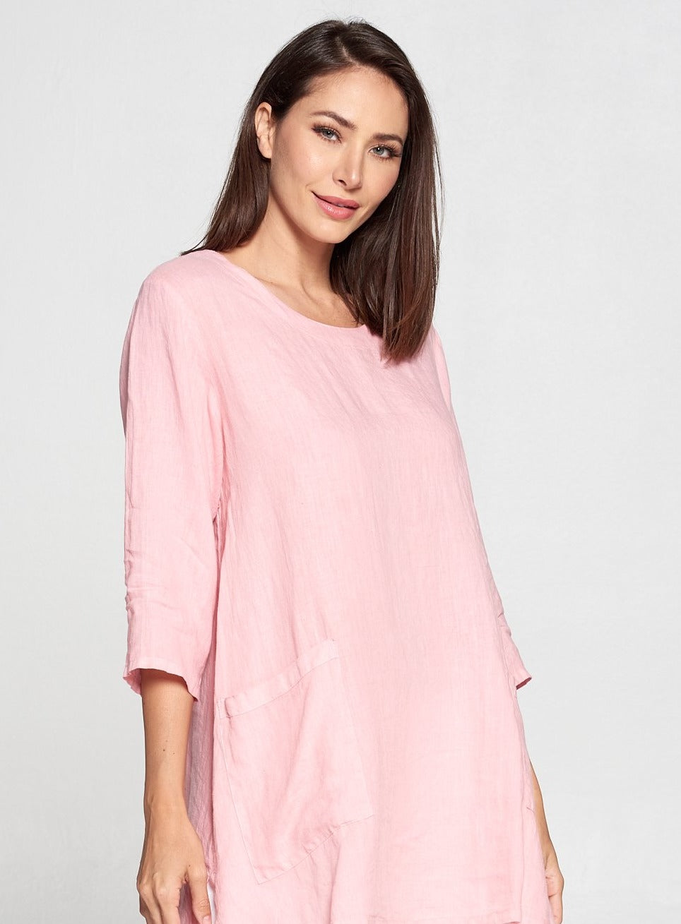 Final Sale - La Fixsun Linen Round Neck Long Tunic with Front