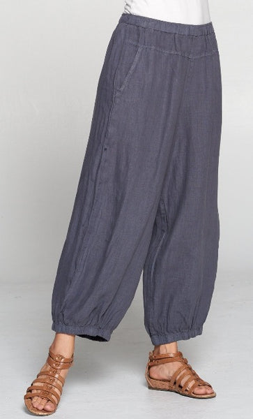 Match Point Linen Gathered Hem Lagenlook Genie Pant HLP364 - Lori's Lovelies