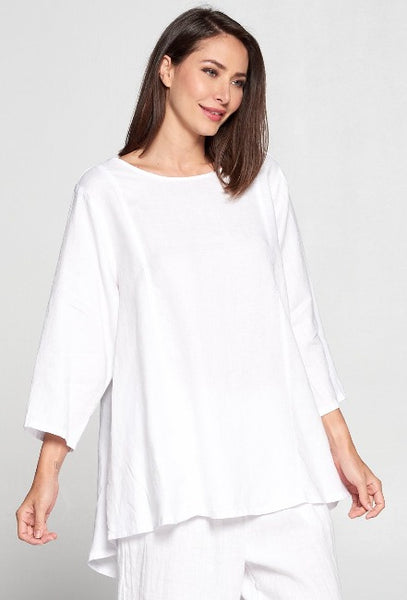 La Fixsun Linen 3/4 sleeve Round Neck Swing Top Vertical Seams  -FBT865 - Lori's Lovelies