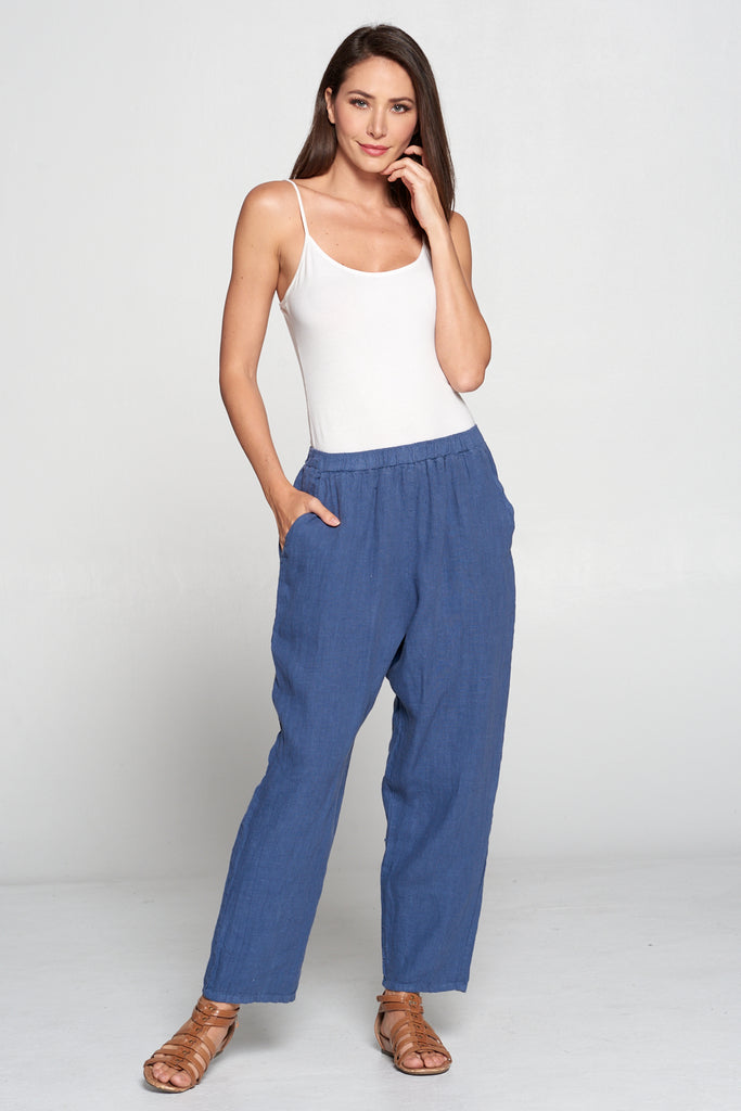 Match Point Linen Elastic Waist Pants with taper LP160 - Several Colors ...