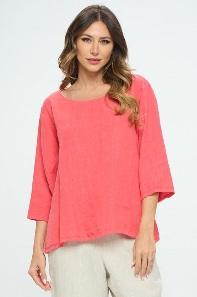Match Point Medium Weight 3/4 Sleeve Round Neck Top LT10R - grapefruit, denim, charcoal, black, white, pink, Kentucky blue, silver - Lori's Lovelies