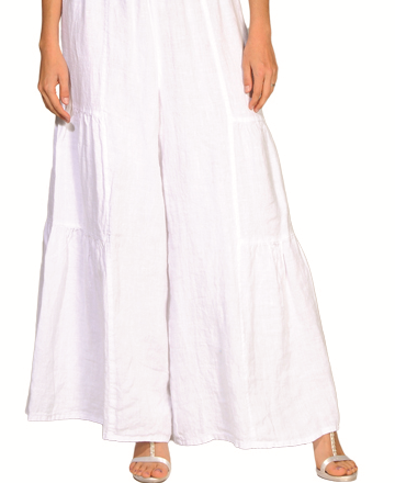 Match Point Linen Tiered ChaCha Long Pant LP144 - white and natural - Lori's Lovelies