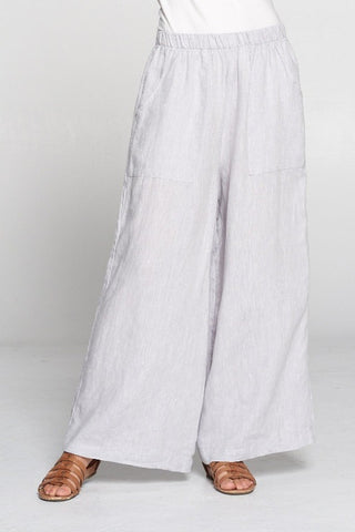 Match Point Linen Yarn Dye Long Wide Leg Pant in Silver, Coffee, Blk/White YDP821 - Lori's Lovelies